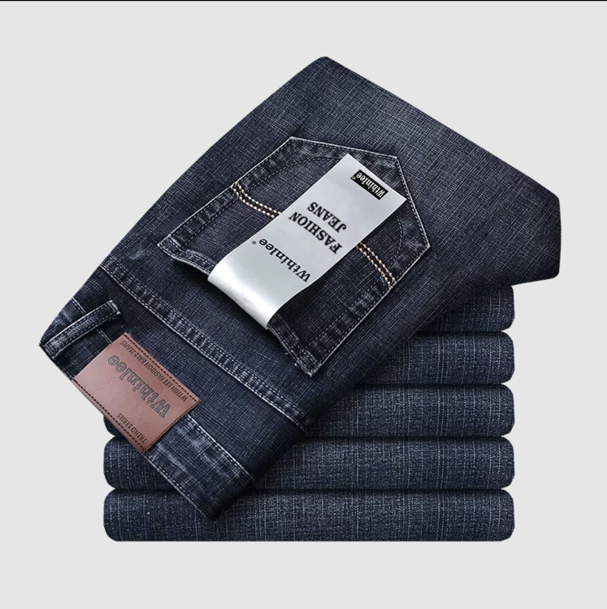 Wthinlee New Business Men's Jeans Casual Straight Stretch Fashion Classic Blue B