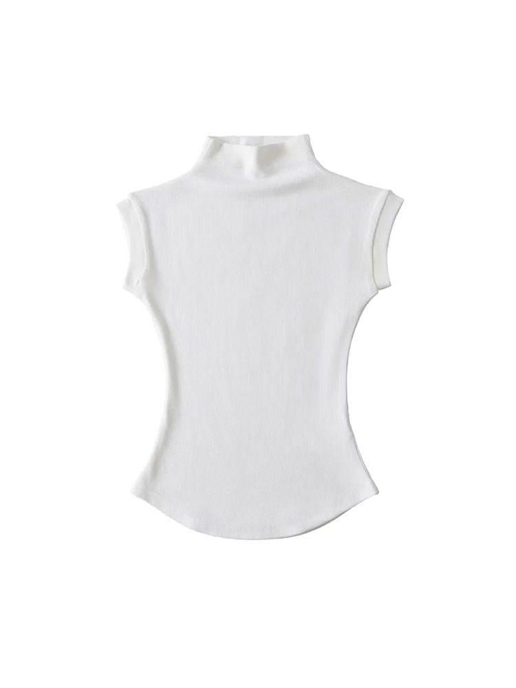Thumbnail: Women Summer Sexy Turtleneck Sleeveless T-Shirts Tops Solid Slim Fit Pullovers C