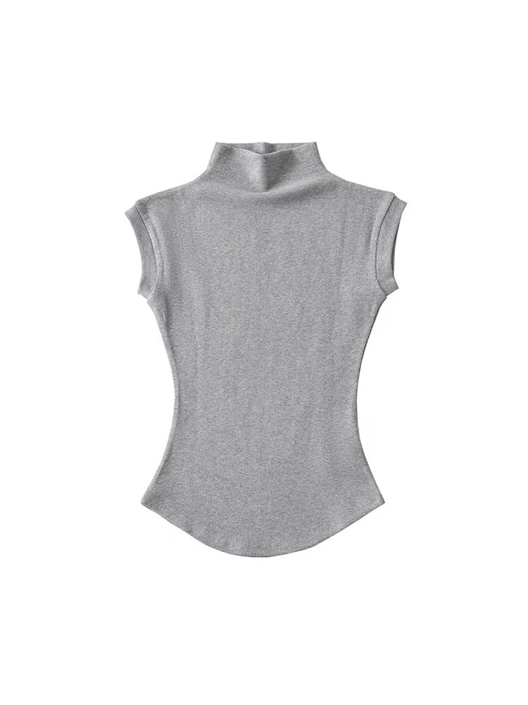 Thumbnail: Women Summer Sexy Turtleneck Sleeveless T-Shirts Tops Solid Slim Fit Pullovers C