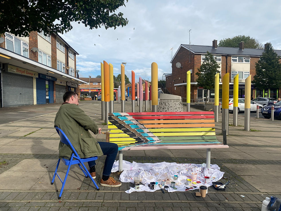 Liam Manson creating the Pride in the Hyde bench