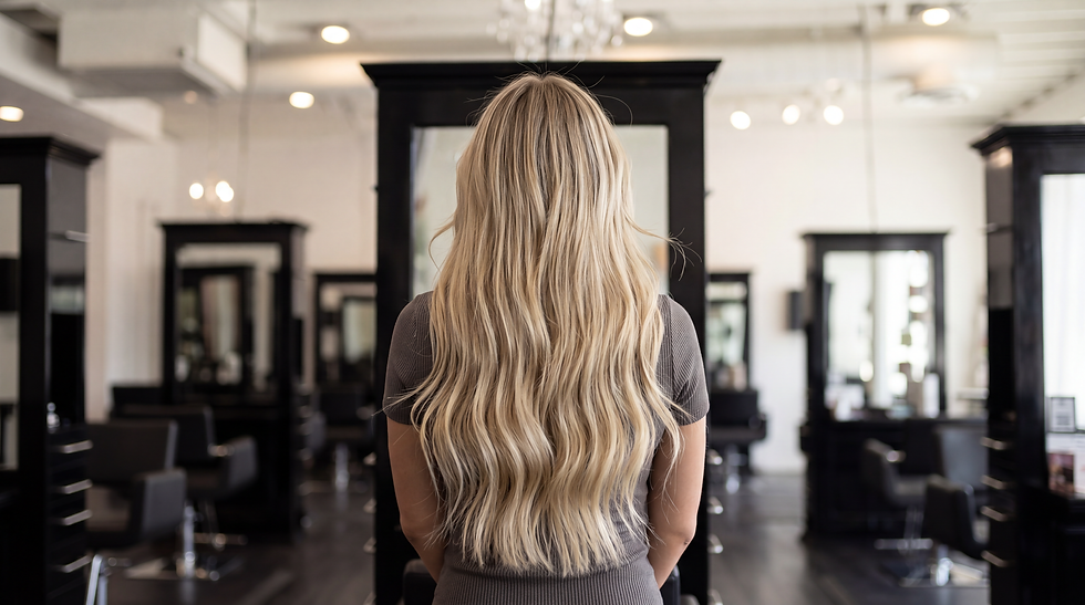 Blonde hair extensions with seamless color blending and natural-looking length by Ashley Steele-Ma’afala at Fleur Salon in Denver