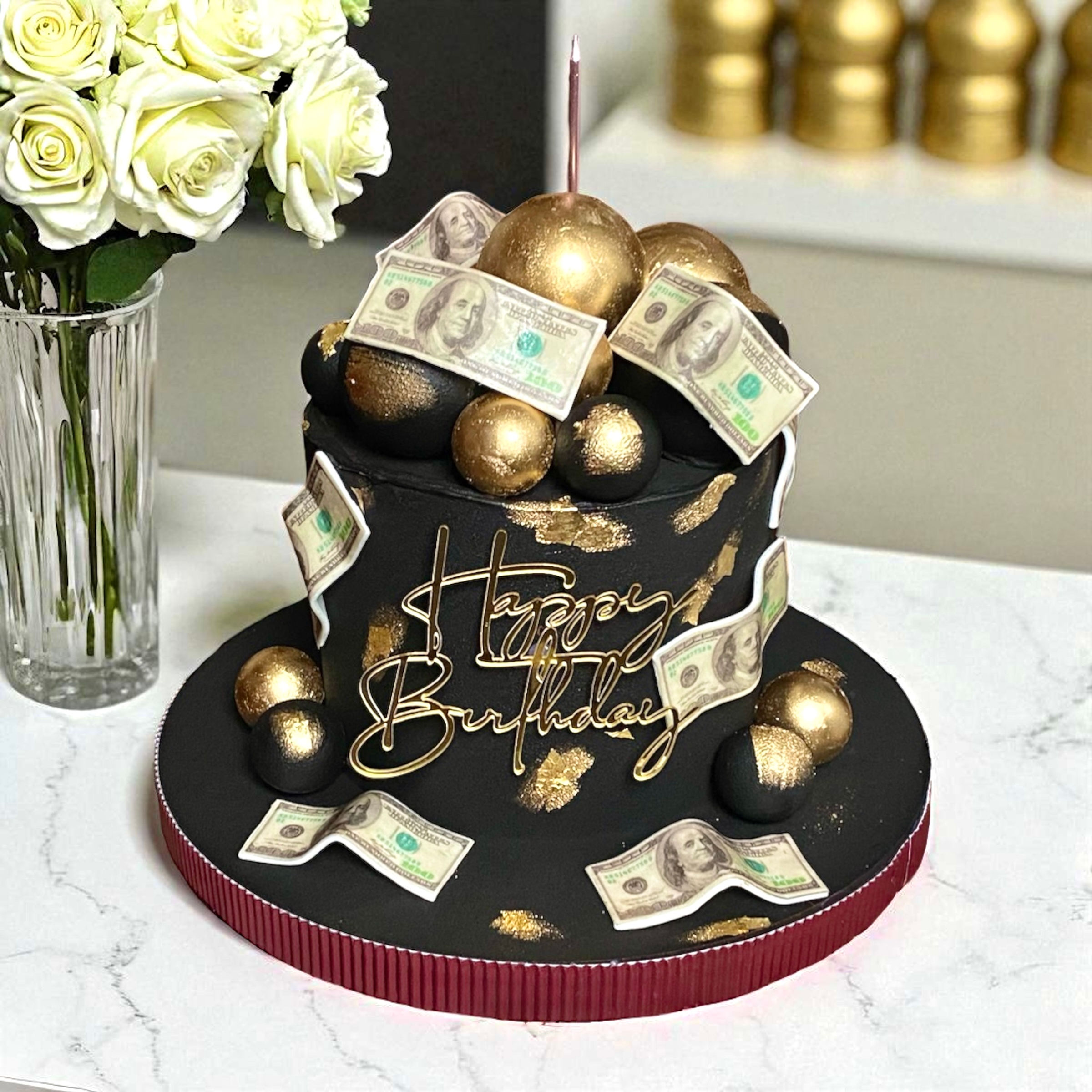 Черный торт с долларами. Торт мужчине