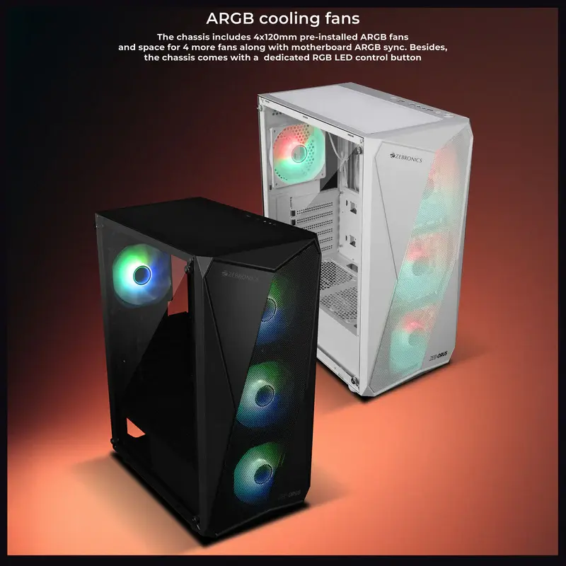 Thumbnail: ZEBRONICS ORUS ARGB MATX MID TOWER CABINET