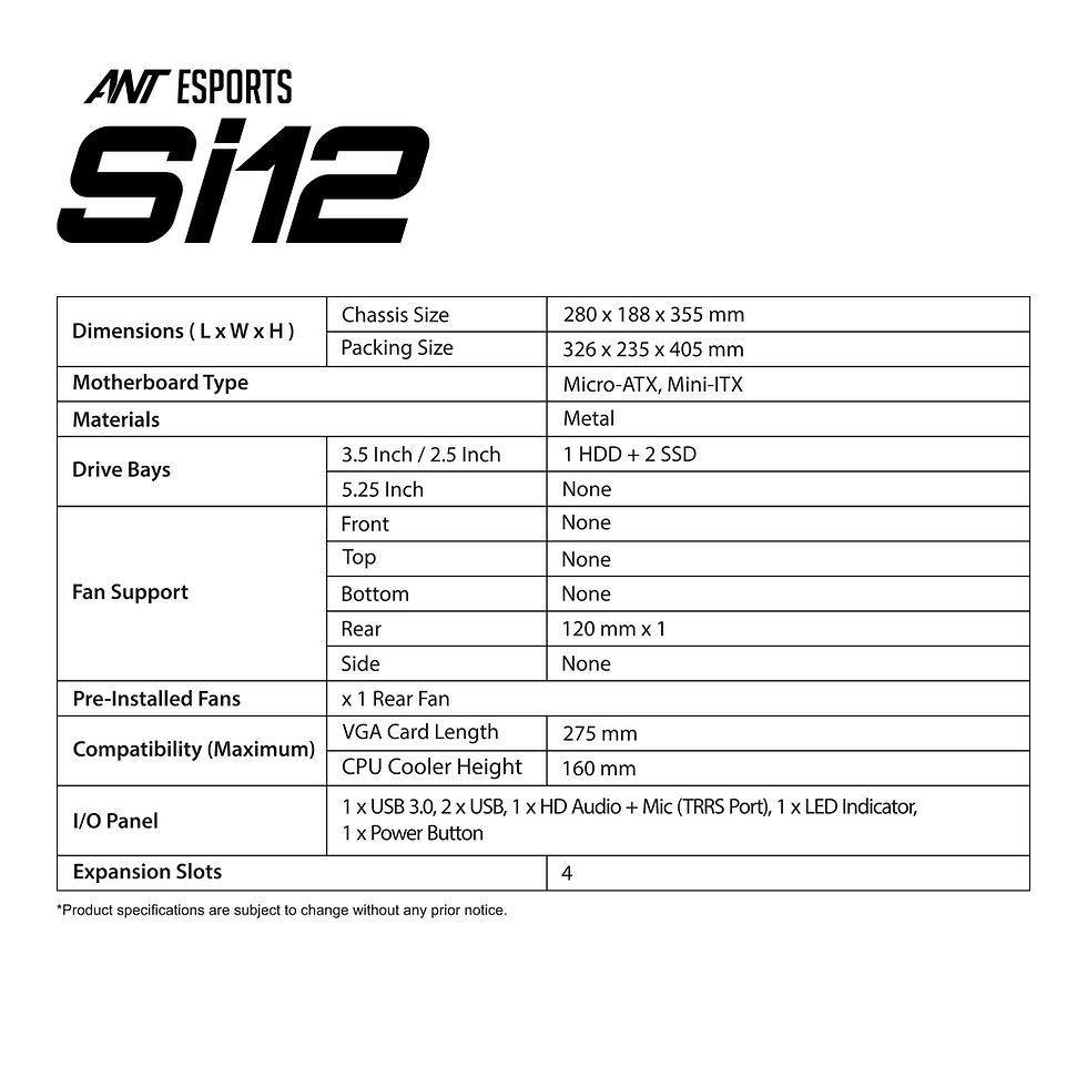 Thumbnail: ANT ESPORTS SI12 MID TOWER (M-ATX/M-ITX) BLACK CABINET 120MM FAN