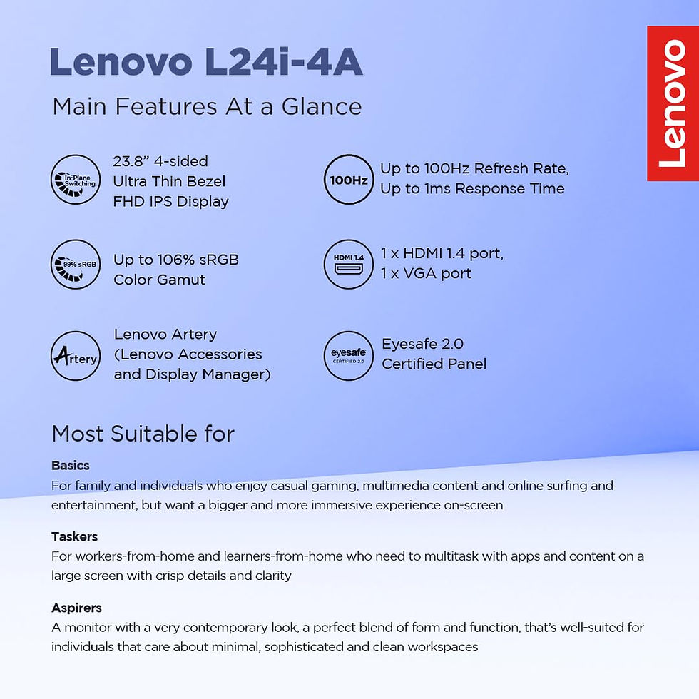 Thumbnail: LENOVO L-SERIES 24 INCH (60.45CM) FHD IPS MONITOR GREY(L24I-4A)