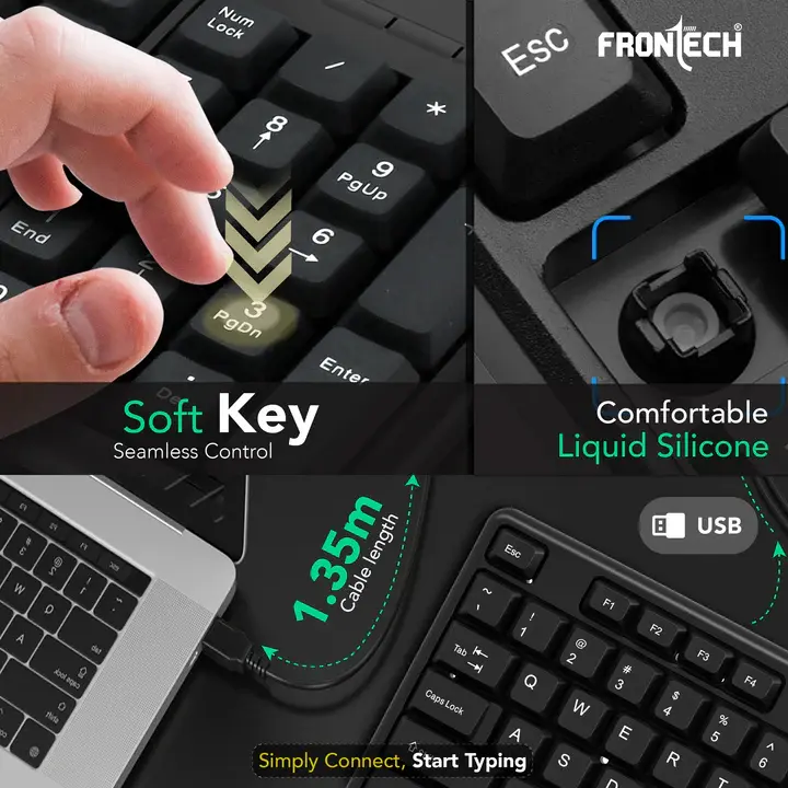 Thumbnail: FRONTECH BLACK WIRED KEYBOARD & MOUSE COMBO (FT-1692)