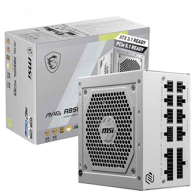 Thumbnail: MSI MAG A850GL PCIE5 WHITE GOLD ATX 3.1 FULLY MODULAR SMPS