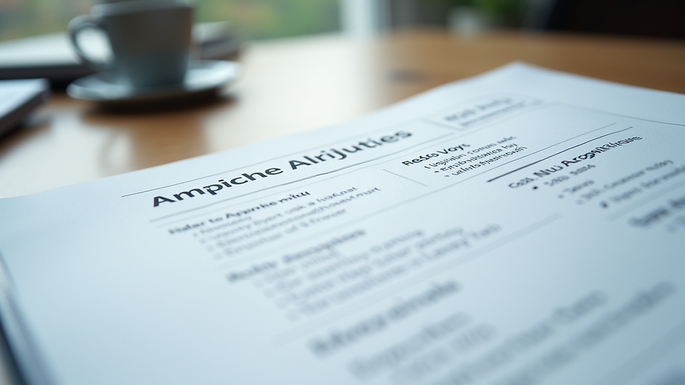 Close-up of a printed resume with highlighted achievements