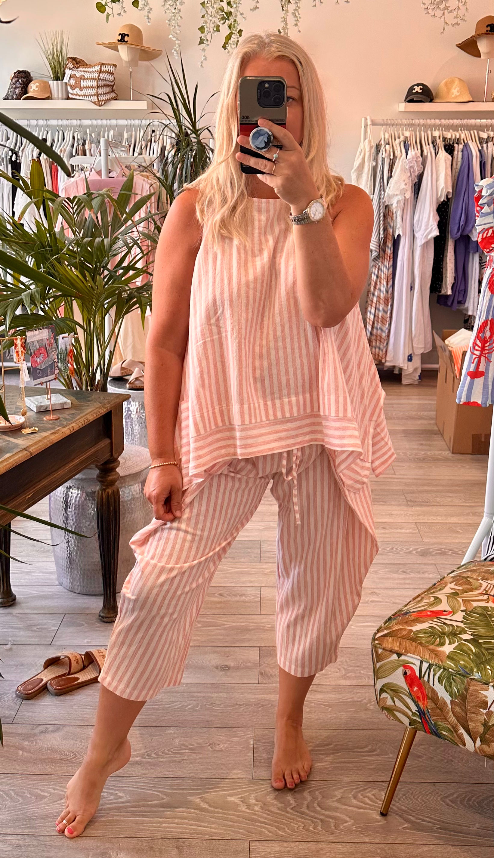 Lindos striped wrap trousers