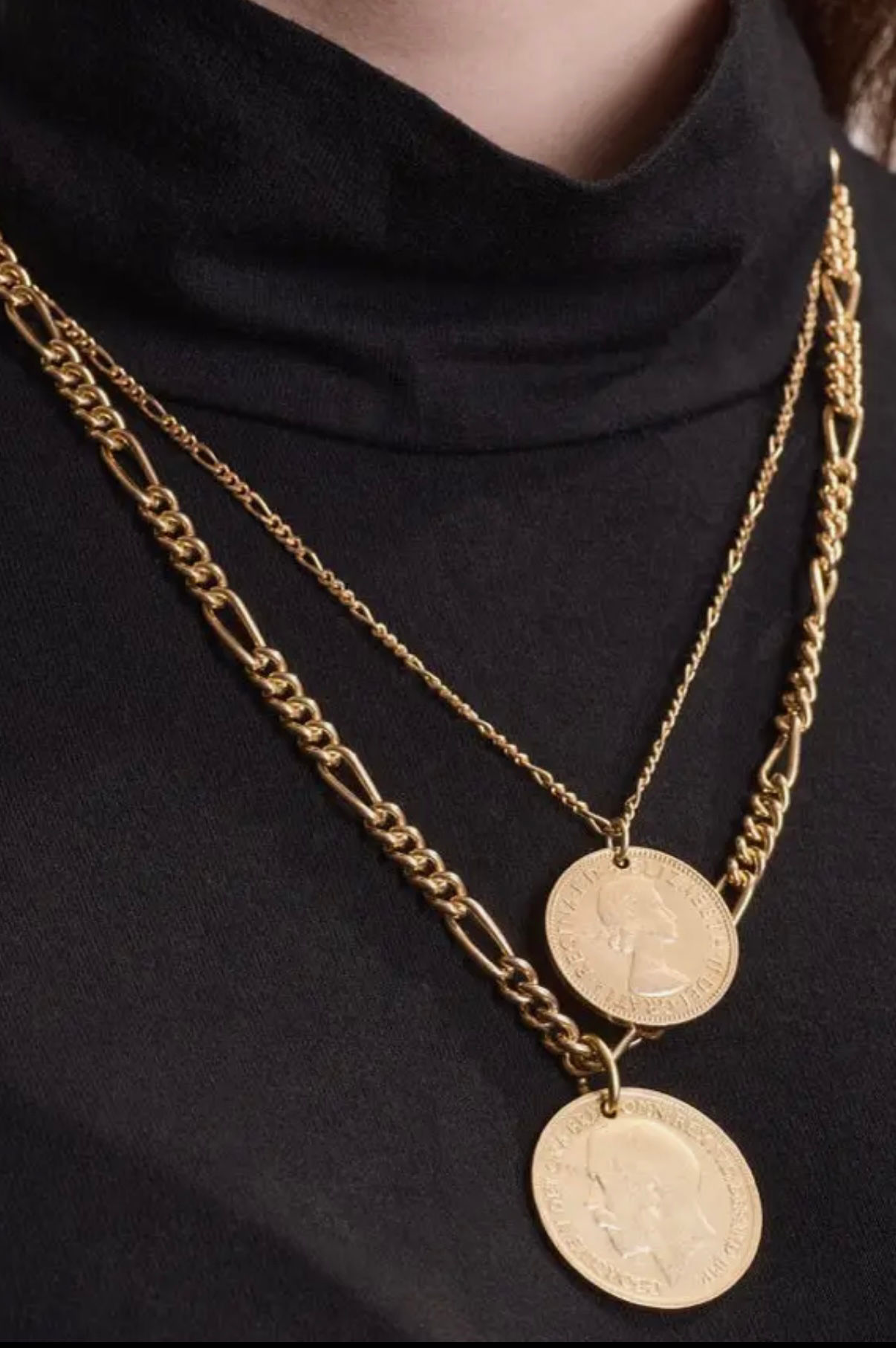 Caramel vintage small figaro coin necklace
