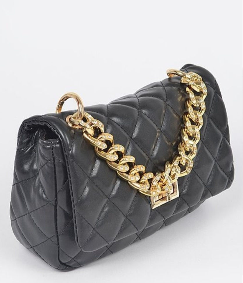 Thumbnail: Black Quilted Chain Crossbody Bag