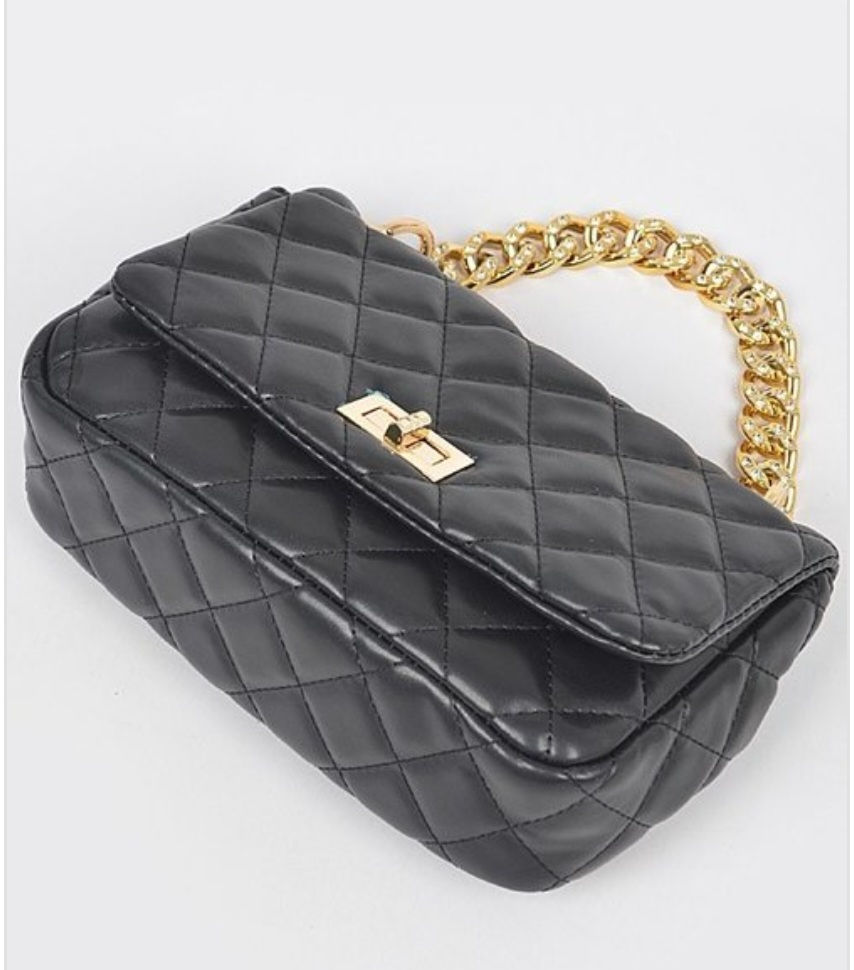 Thumbnail: Black Quilted Chain Crossbody Bag