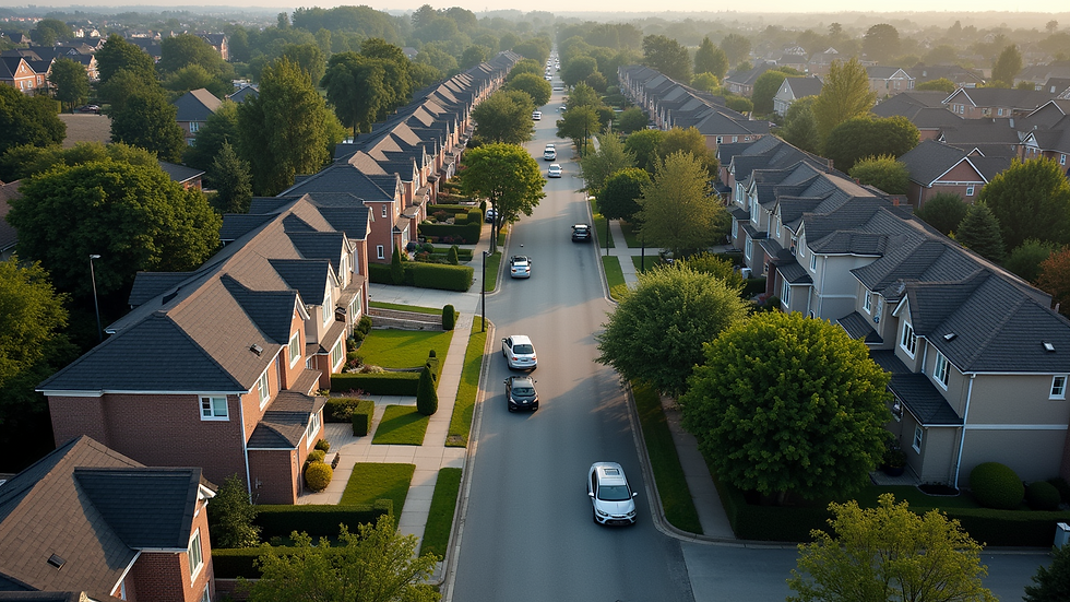 High angle view of a Richmond Hill neighborhood with residential homes