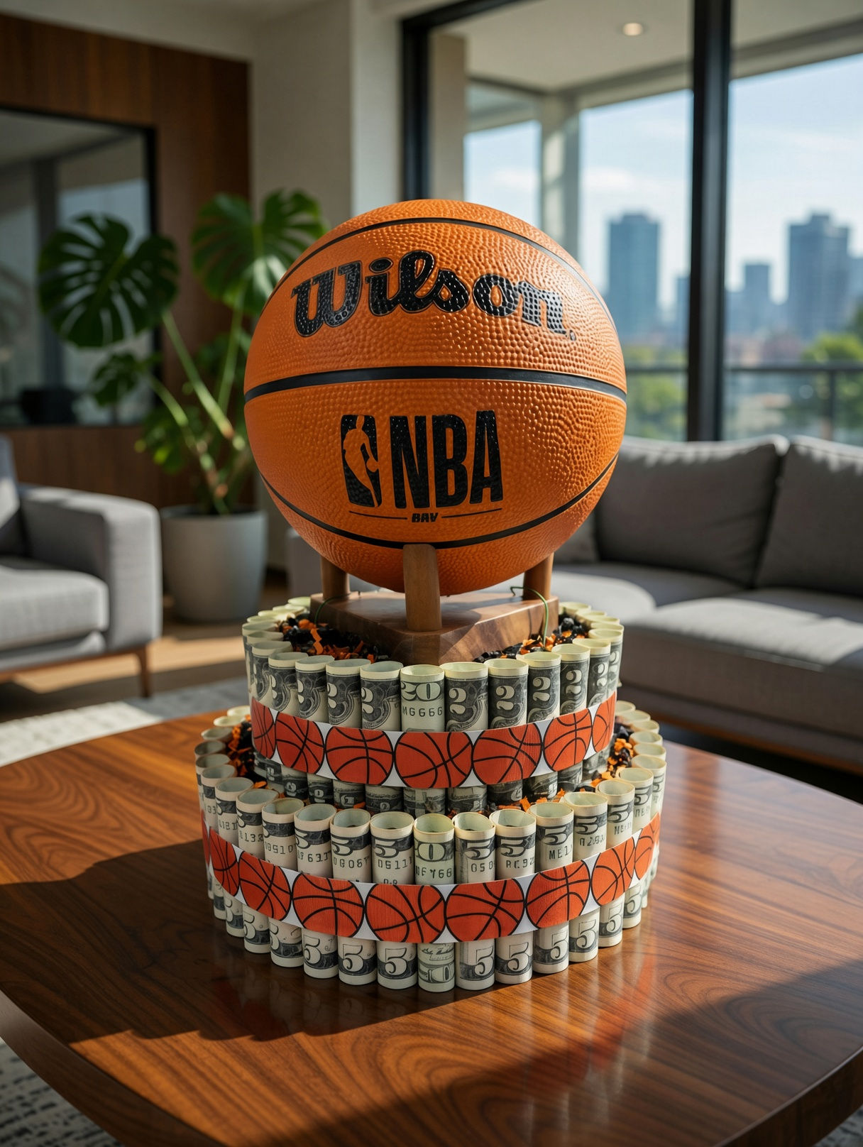 Basketball Money Cake $300 Cash Gift