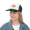 Thumbnail: Dark green/white Inspiring Trucker Cap with DARE TO SUCCEED quote (front, on a female model)