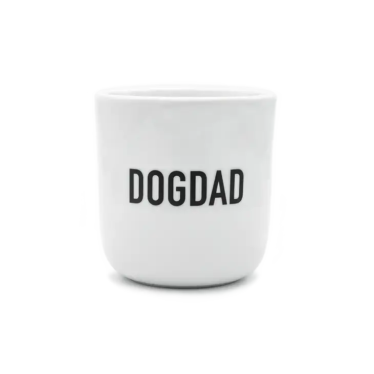 weiße Keramiktasse mit schwarzen Schriftzug DogDad von Lieblingspfote