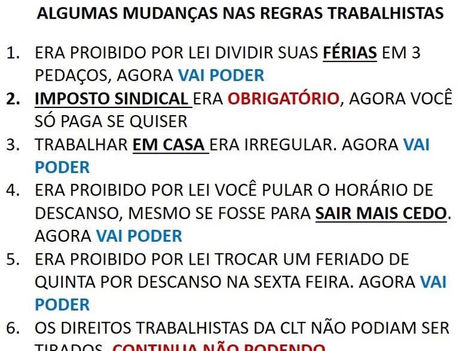 Alguns pontos da reforma trabalhista