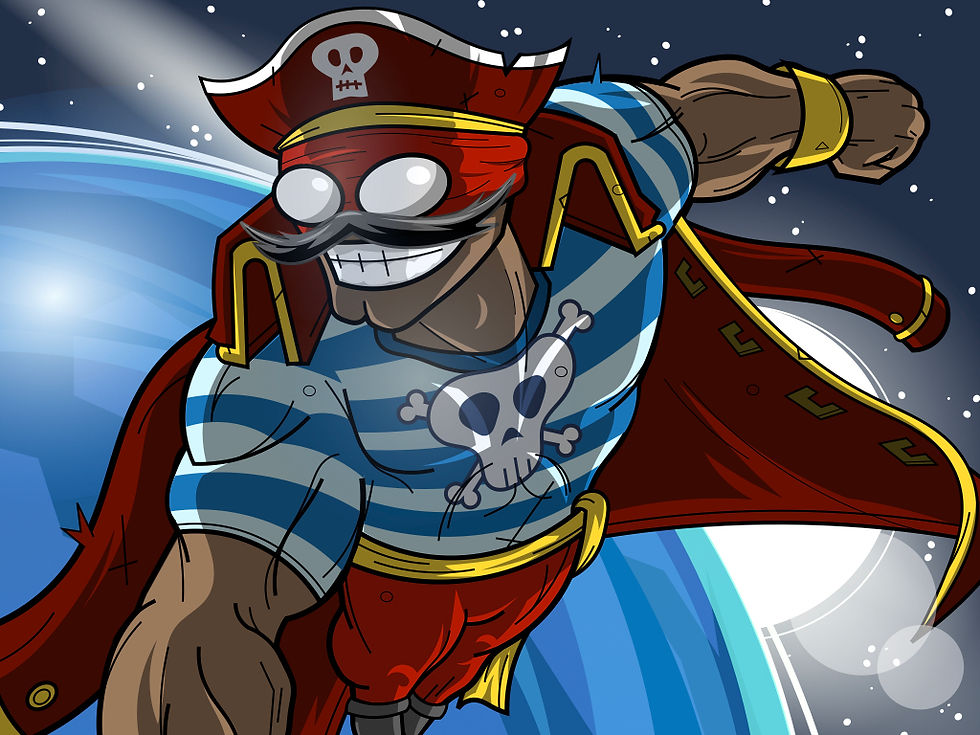 He's from outer space and his mustache gets bigger the more good deeds he does.