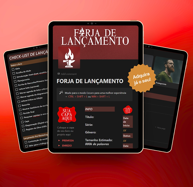 Mockup do template no Notion em um tablet