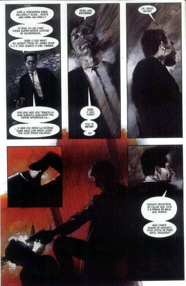 Nesta página vemos a anexação de uma pequena vinheta no canto inferior esquerdo da página. Esta vinheta representa um close-up de um dedo no gatilho de uma arma. Nosso olhar vai direto para ela e depois vemos a arma sendo disparada e as extremidades do quadro sem moldura se espalham sob os quadros adjacentes. Aqui, a inserção funciona como o feito sonoro do disparo que não aparece de forma textual.