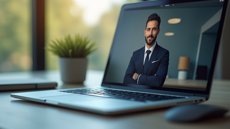 Close-up view of a laptop screen showing a business video conference