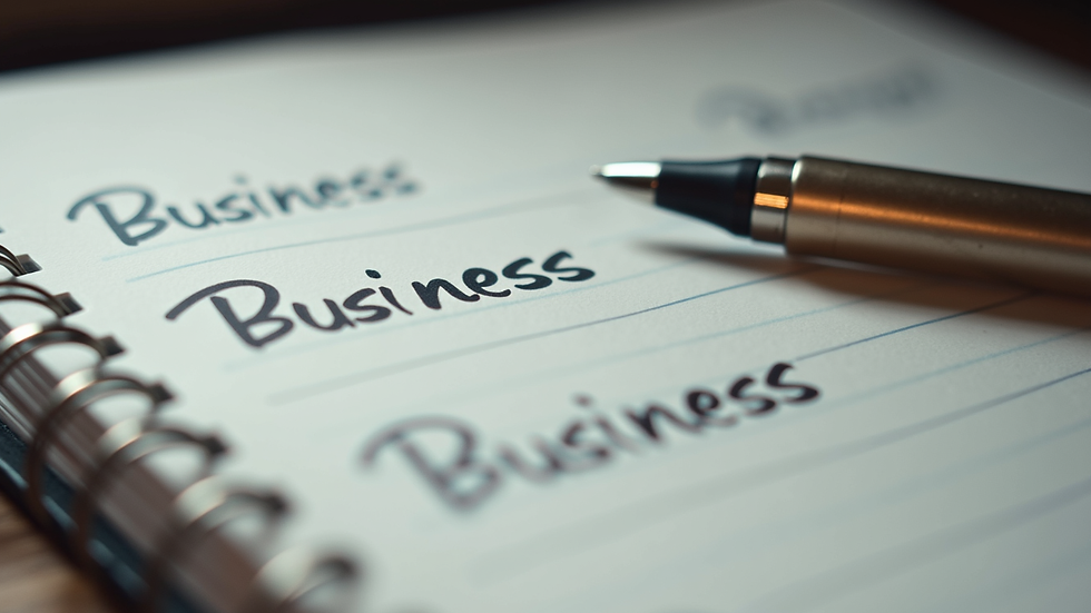 Close-up of a notebook with English business vocabulary and a pen