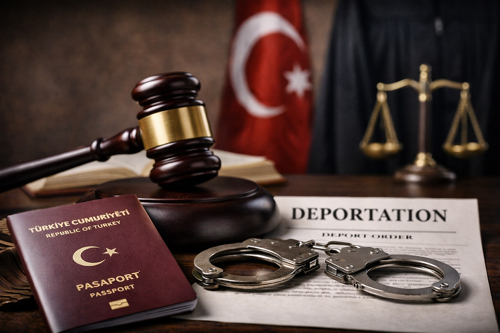 Sınır dışı işlemlerini simgeleyen adalet temalı görsel