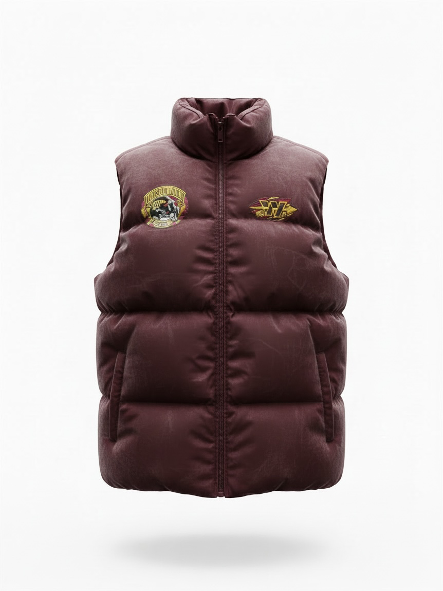 Burgundy Capital Puffer Vest wool varsity jacket