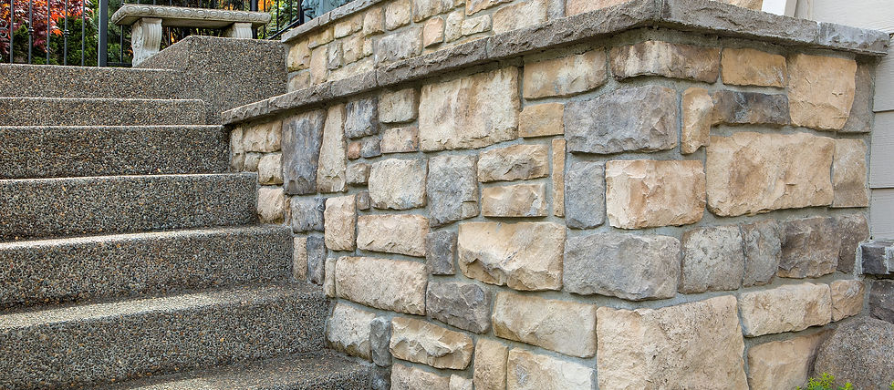 Cultured stone work on front of house in suburban residential neighborhood