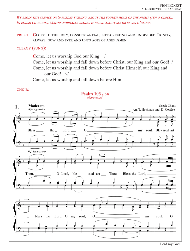 Thumbnail: Vigil beginning with SATB score of Psalm 103 (Vigil, Divine Liturgy and Kneeling Vespers of Pentecost)