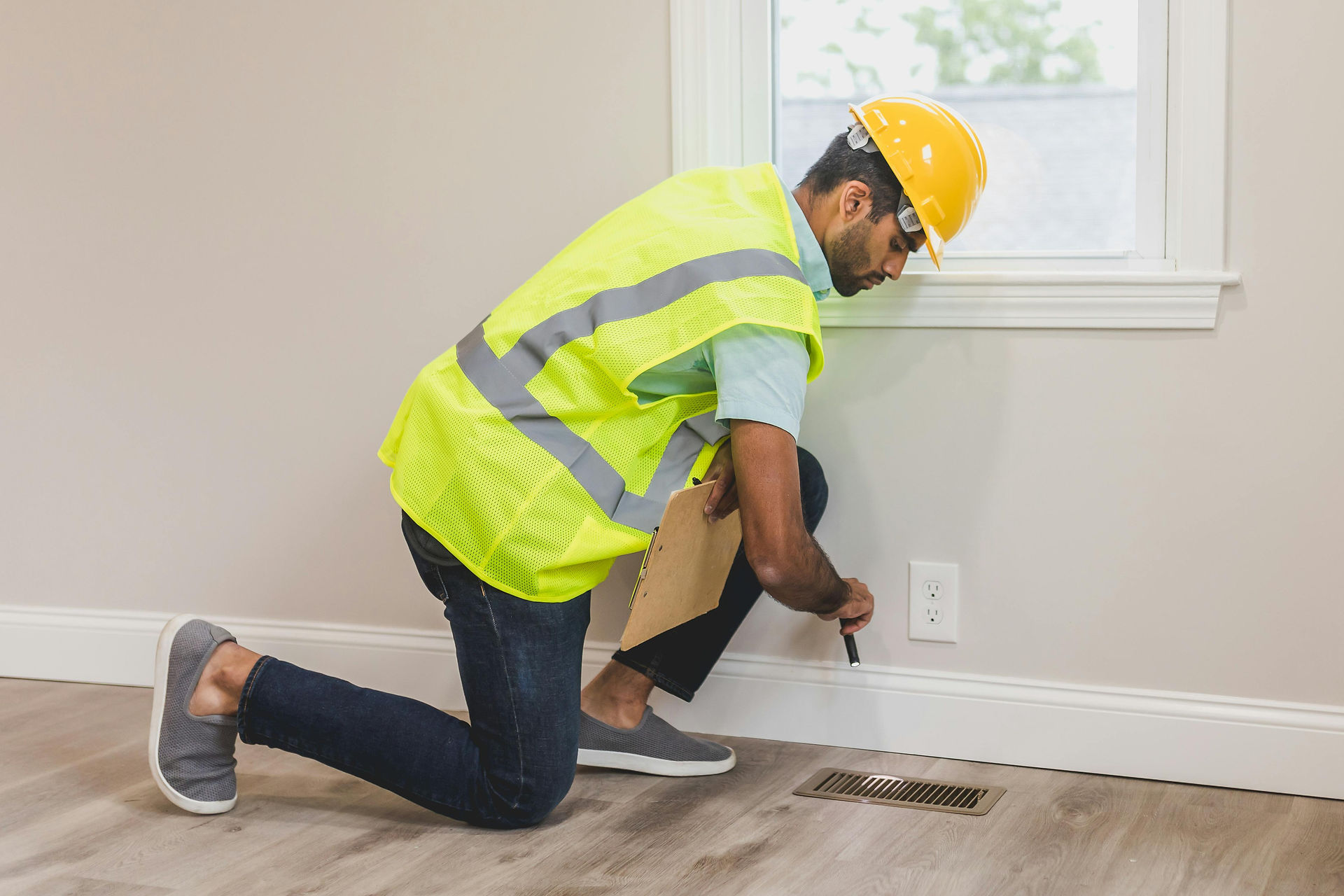 Home inspector conducting an inspection of the central air vents