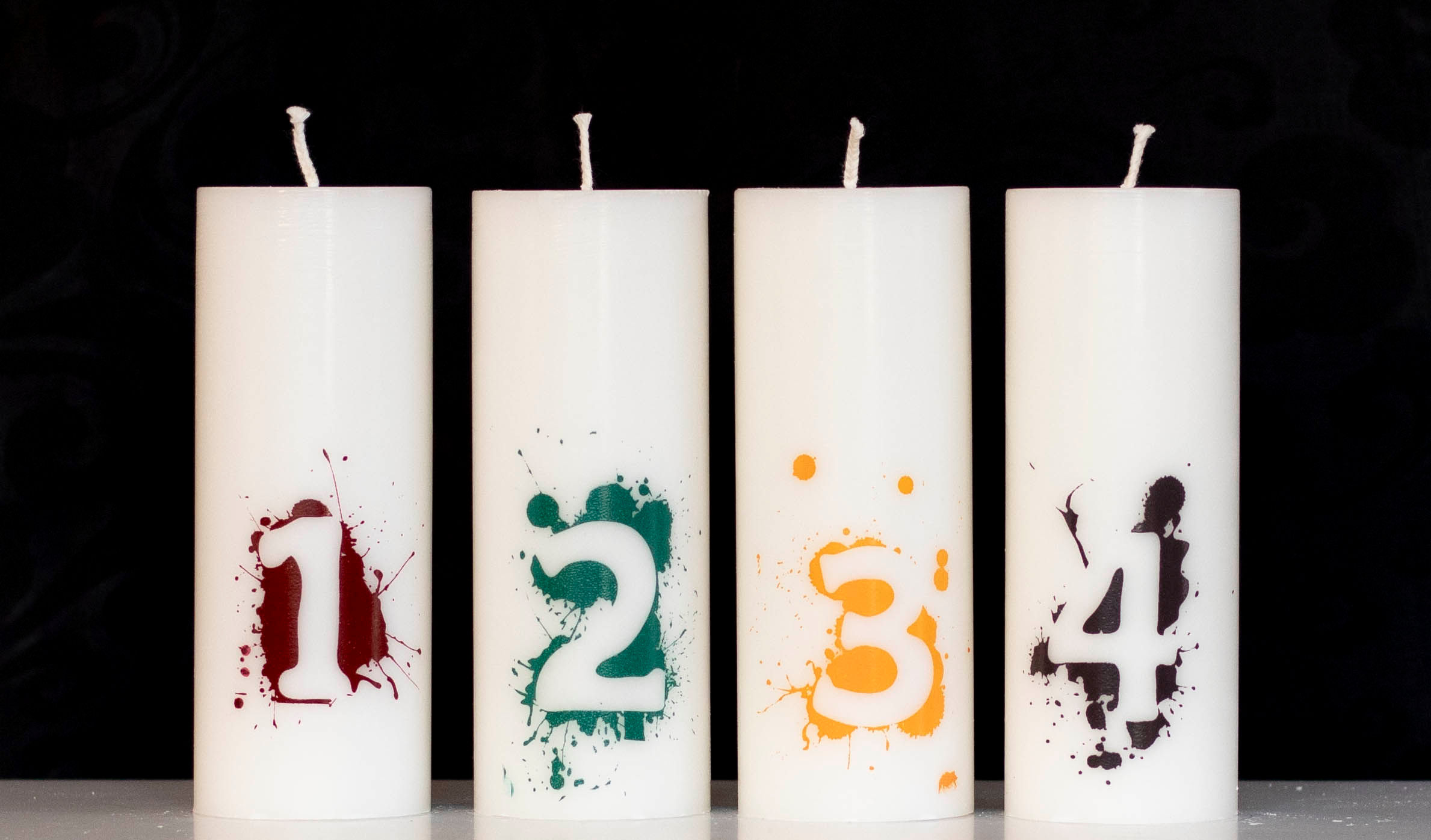 Adventsljus vit 100% stearin med tryck handmade Ø 55x150mm