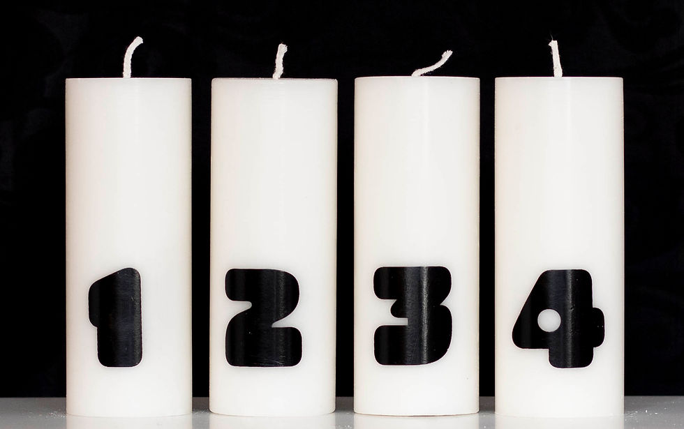 Adventsljus vit 100% stearin med tryck handmade Ø 55x150mm