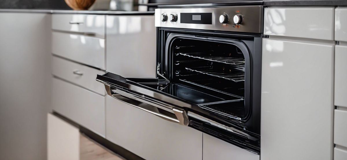 high end large black oven with the door 