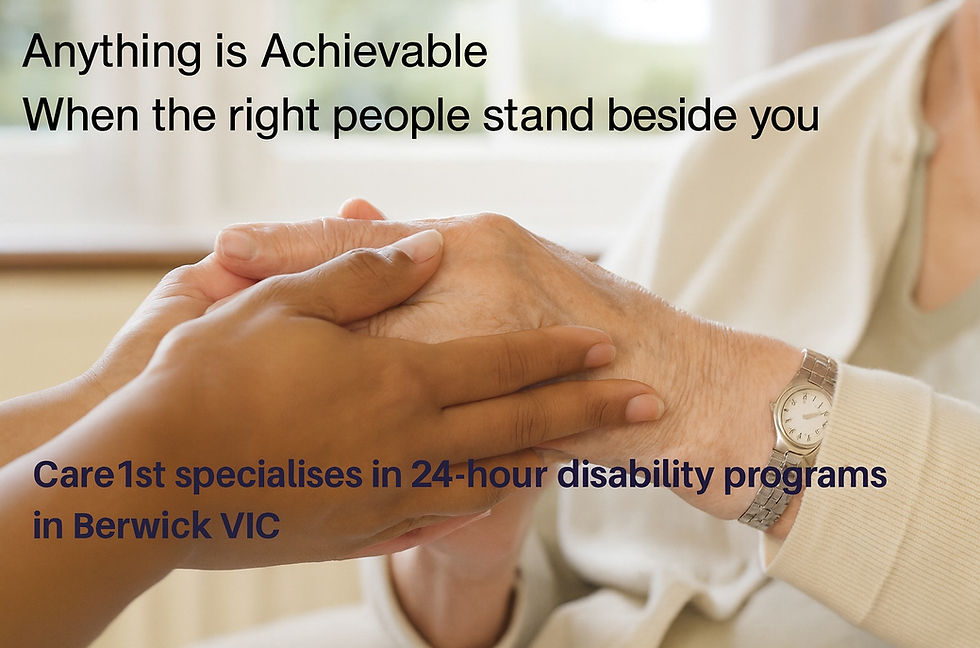 A caregiver gently holding the hands of an elderly person, symbolising trust, support, and compassionate disability care,NDIS