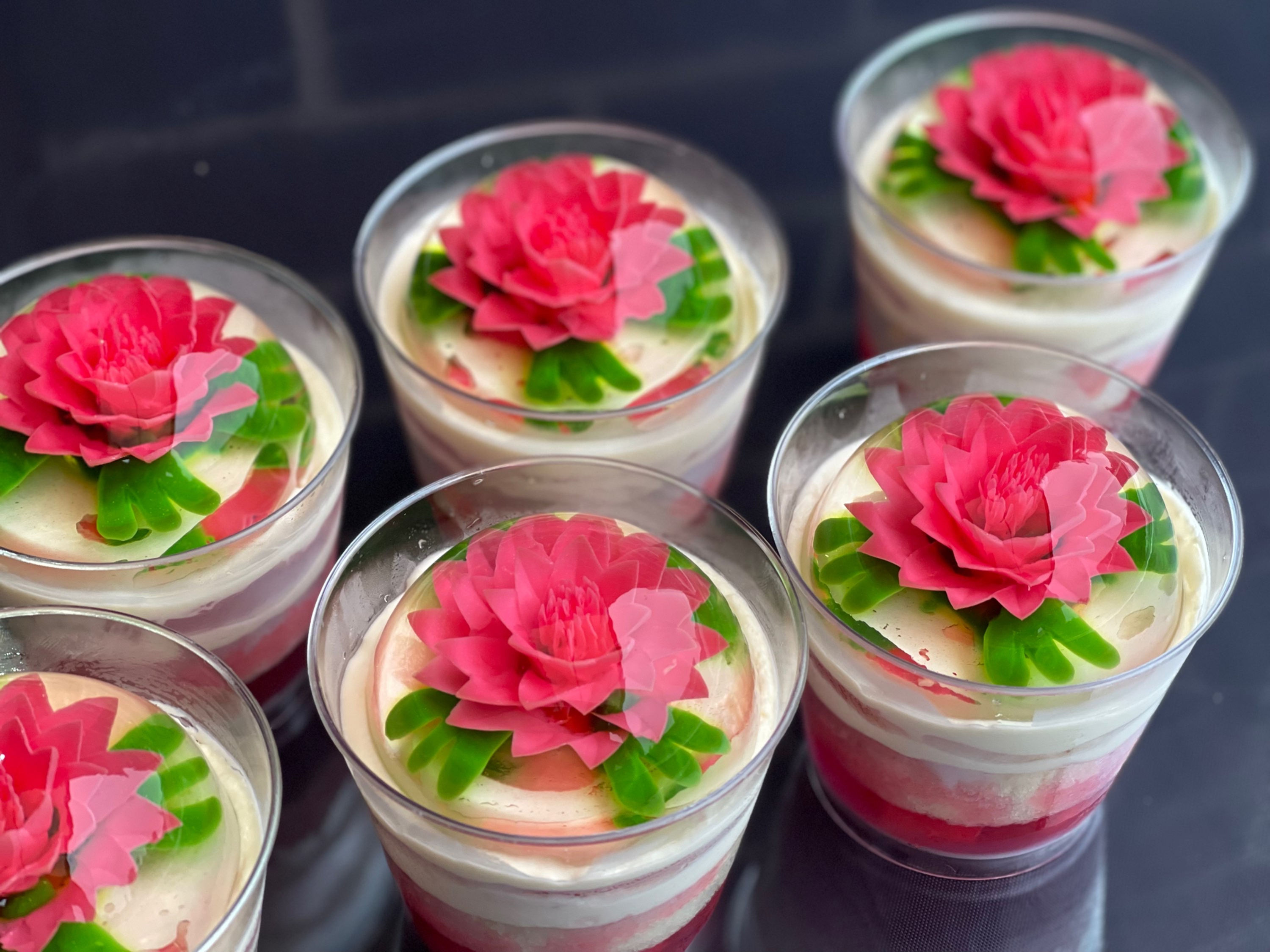 Watermellon Dessert Cups with Jelly Flowers