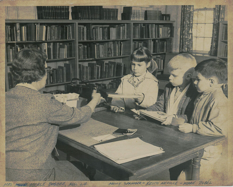 1960s Asst Librarian Bugbee with Kids_edited