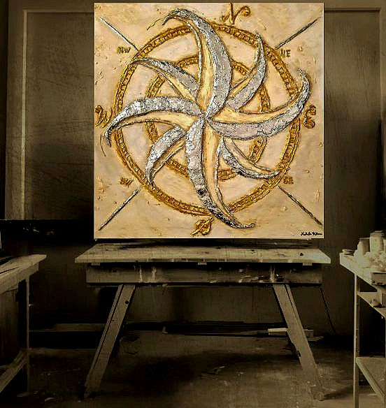 Michela Fabeni Art Gallery | Compass Rose: The Dance of Winds in Gold, Silver, and Sea | Smussato bas-reliefs