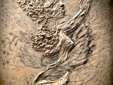Michela Fabeni Art Gallery | Bassorilievo Materico su Tela: Alchimia – Amore Universale | Madre Terra bacia il Dio del Mare | Tecnica Personale dello Smussato