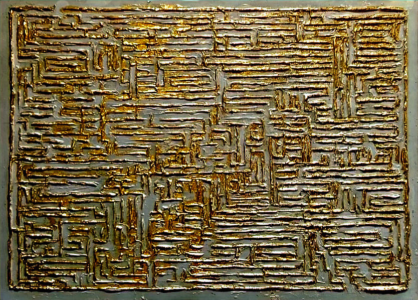 Michela Fabeni Art Gallery – Golden Labyrinth | Contemporary Bas-relief exploring Symbolism and Inner Journey through Light, Matter, and Soul