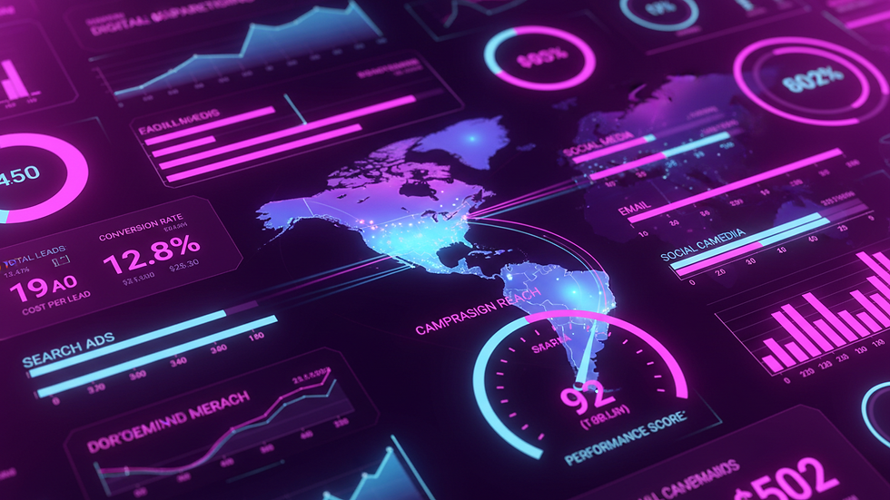 Close-up view of a digital marketing dashboard showing automotive campaign metrics