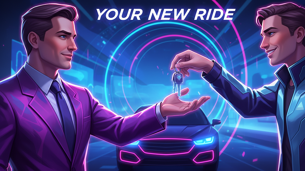 Close-up view of a car salesman handing over keys to a customer