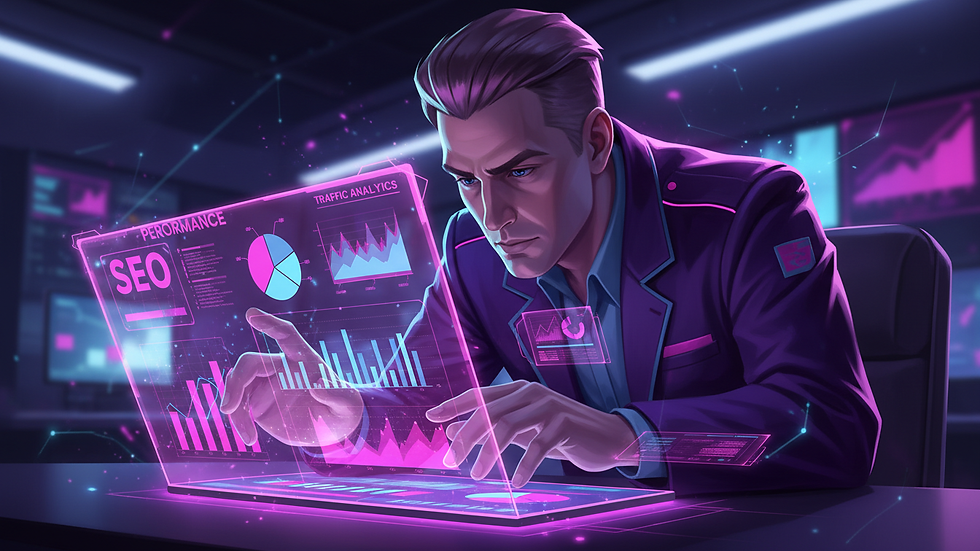 Close-up view of dealership manager reviewing SEO performance reports