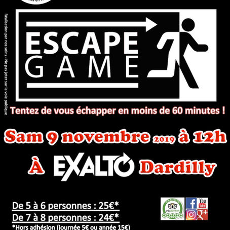 Les inscriptions pour l'escape game du samedi 09 novembre 2019 sont ouvertes