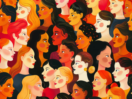 „Illustration von vielen unterschiedlichen Frauen in lebendigen Farben, die selbstbewusst und solidarisch nebeneinanderstehen – Symbolbild für Vielfalt, Sichtbarkeit und Zusammenhalt von Frauen in der Politik.“