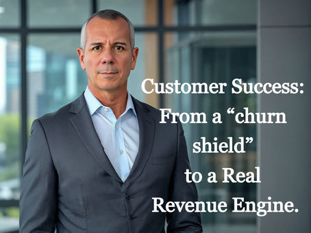 Professional man in a gray suit standing in a modern office hallway. Overlaid text reads: “Customer Experience isn’t Owned. It’s Shared, or it’s Broken.” Message emphasizes cross-functional CX alignment.