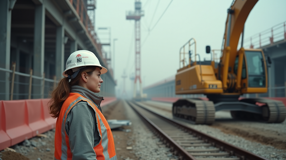 Eye-level view of a construction site with safety gear in use