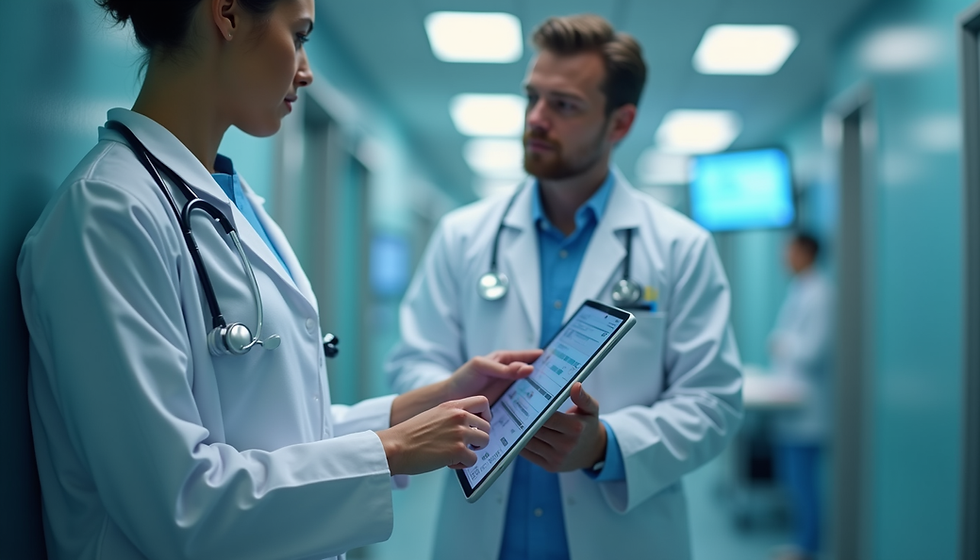 Healthcare professionals using digital technology to support clinical decision-making and quality oversight.