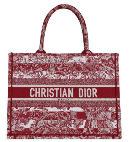 Christian Dior Burgundy Toile De Jouy Stripes Medium Book Tote