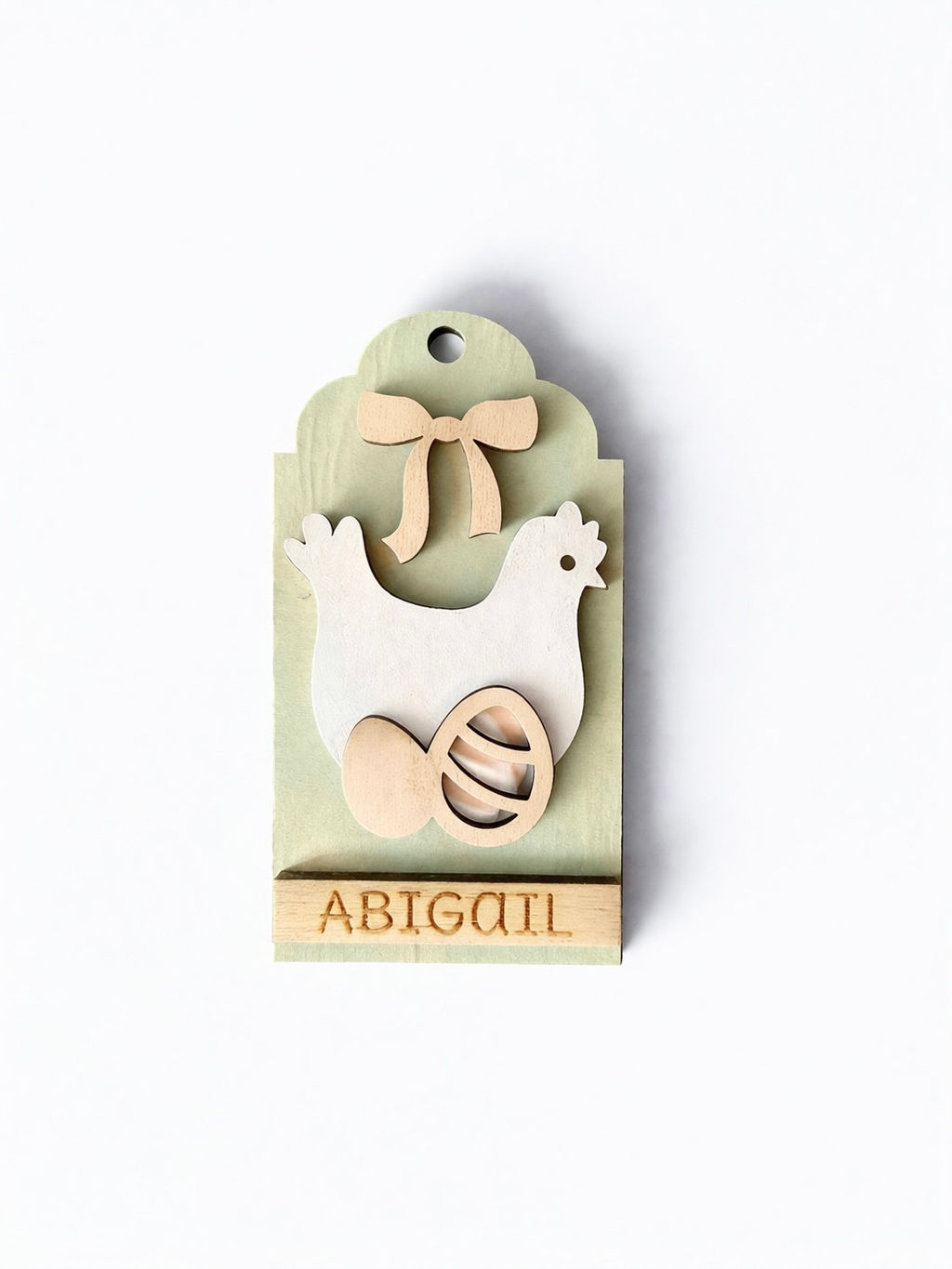 Personalized Easter Chicken with Eggs Wooden Tag